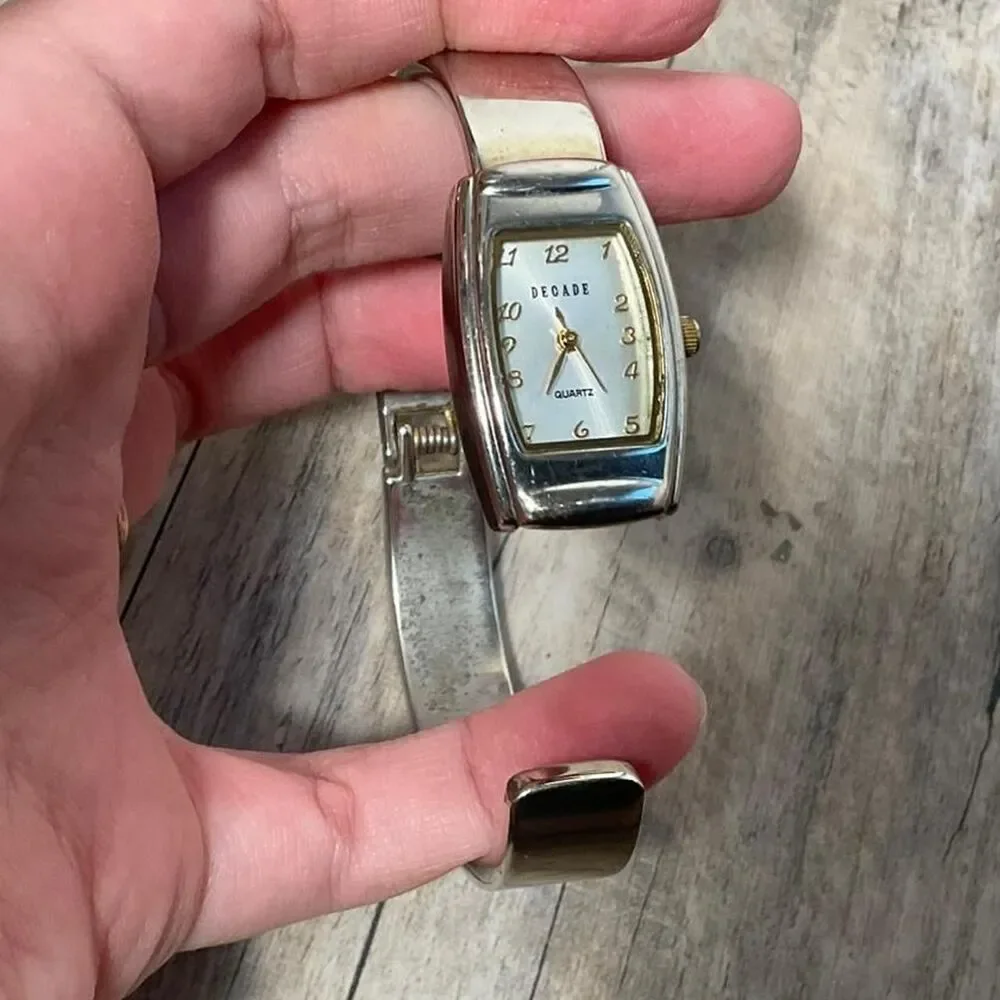 Decade Wrist Watch Vintage Women's Silver and Gold Mother of Pearl